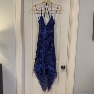 BCBGMaxAzria Navy and Royal Blue Asymmetrical Halter Dress